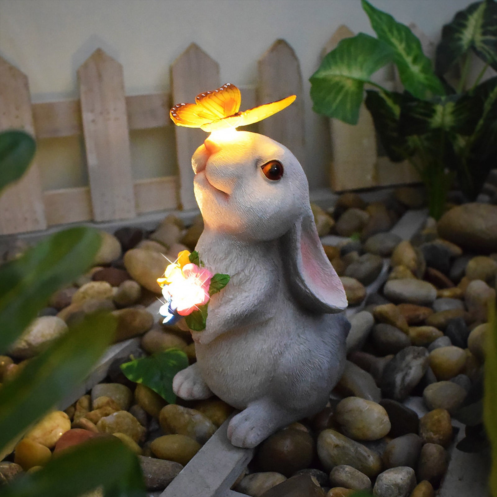 YOHAVEN Outdoor Solar Rabbit Lamp Resin Sculpture Waterproof Garden Lights Decorative Bunny Shape Solar Powered Yard Pathway Courtyard Lawn Patio Holiday Decor