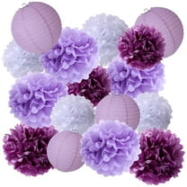 SASABAXI 15Set Purple White Paper Pom Poms Balls Lantern Shape For Home Decoration And Festive Events