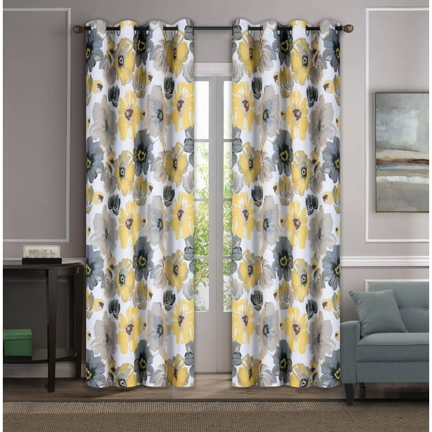 2pc Room Darkening Window Curtain Panels Grommet Top Blackout Curtains For Bedroom 104 Wide Total Set 52 Each Panel Treatment Pair 95 Yellow Com 2pc Room Darkening Window Curtain, Yellow And Grey Blackout Curtains
