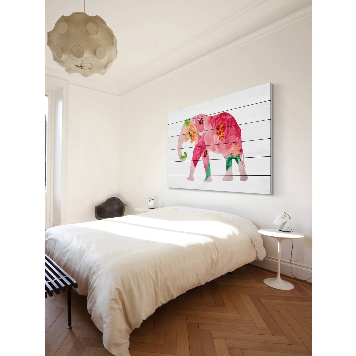 MARMONT HILL  - 'Floral Elephant' by Diana Alcala Painting Print on White Wood - Multi-Color 18 x 12