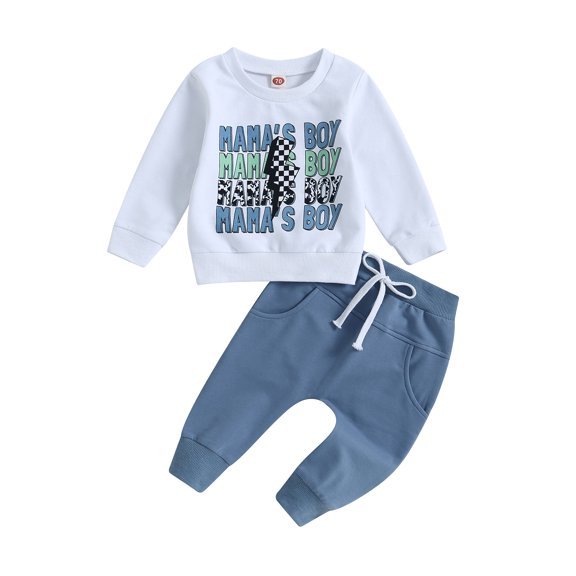 Bagilaanoe 2PCS Toddler Baby Boy Long Pants Set Letter Print Long Sleeve Sweatshirt Pullover Tops   Drawstring Sweatpants 6M 12M 18M 24M 3T Kids Casual Sweatsuits