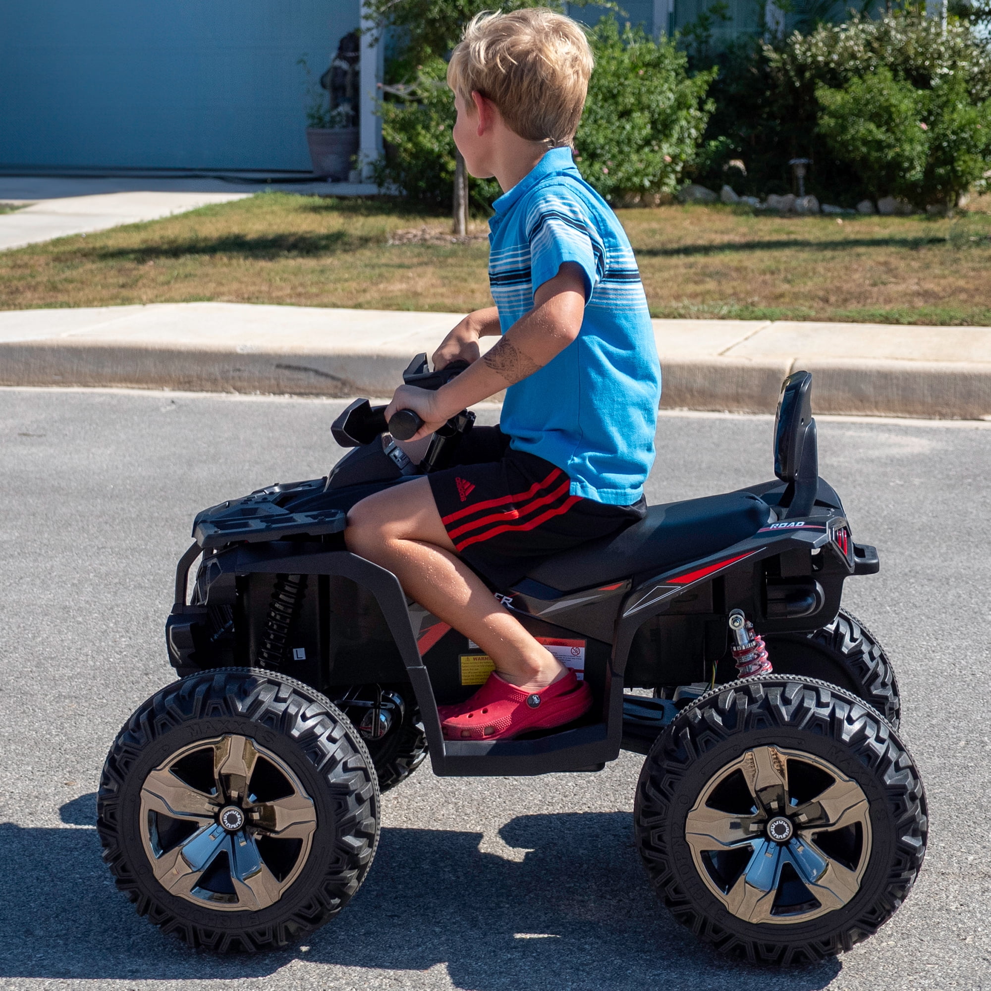 4 Wheeler for Kids, Joyracer 4WD Electric Atv for Kids, 24 Volt Ride on Toys, Outdoor Gift with 800W Motor, Bluetooth Music, Horn, LED, Black