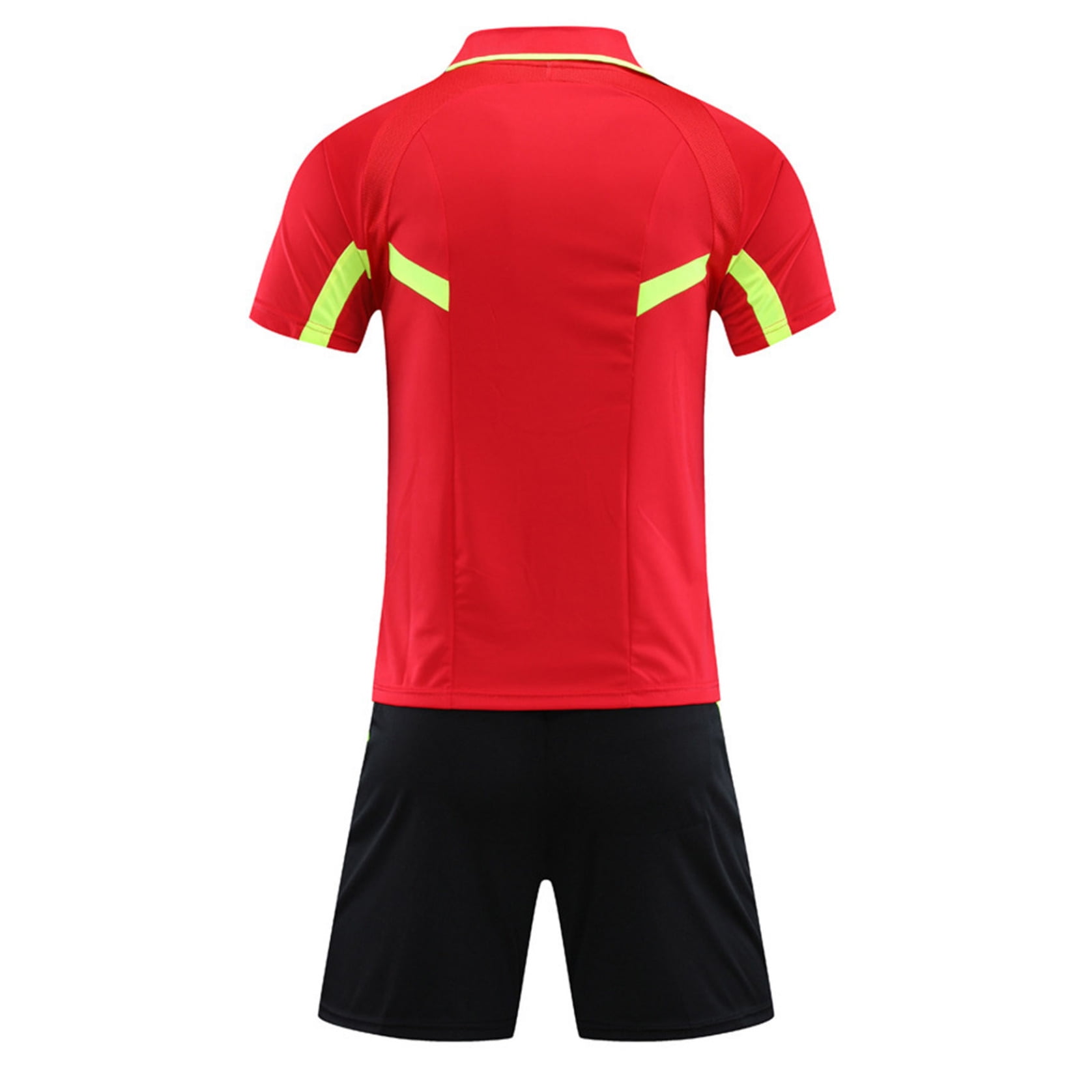 Manyakai Men Soccer Referee Athletic Uniform Soccer Competition Jersey And Shorts Set with Pockets Red XL