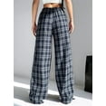 thumbnail image 4 of Women'S Plaid Leopard Print Straight Leg Pants Elastic Waist Y2K Trousers Bottoms with Pockets Blue&White Grid XL, 4 of 6