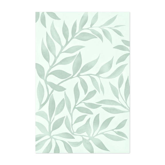 Calm Leaf Botanical Backdrop Sage Green - Painting Unframed Wall Art Print 5 x 7 inches