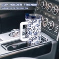 thumbnail image 5 of 40oz Tumbler with Handle, Stainless Steel Insulated Travel Tumbler with Lid and Straw, Double Wall Vacuum Insulated Tumbler Mug, Thermal Cup for Home Outdoor, Blue and White Porcelain, 5 of 6