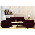 thumbnail image 2 of Sapphire Home 3-Piece Brushed Premium SlipCover Set for Sofa Loveseat Couch Arm Chair,Form fit Stretch,Wrinkle Free,Furniture Protector set for 3/2/1 Cushion, Polyester Spandex, 3pc, Brushed, Burgundy, 2 of 6