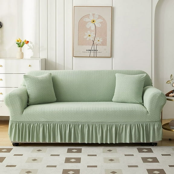 XmhyTop Sofa Cover for Jacquard with hemline sofas Stretch Couch Covers for Living Room Easy Fit Washable Furniture Sofa Protector 1 Seat,35.43-55.11inch (Green)