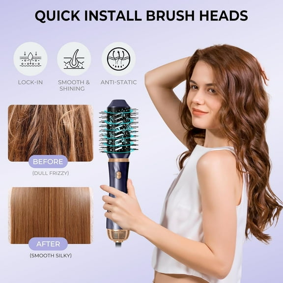 6 in 1 Hair Dryer Brush, Upgrade Detachable Blow Dryer Brush Air Styler Wrap Air Curler, Curly Twist Curling Iron, Negative Ion Blow Dryer Hot Styler, Travel Hair Styling Tool