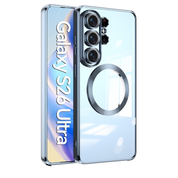 Dteck Soft Clear Case for Samsung Galaxy S26 Ultra, Shockproof Electroplated TPU Case Camera Lens Full Protection Compatible with Mag Safe Back Phone Cover for Galaxy S26 Ultra,Blue