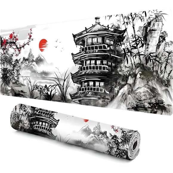 Japanese Gaming Mouse Pad - Large Mouse Pad for Desk, Stable Rubber Base, Stitched Edges, Perfect for Gaming, Office, Home Work, XXL 31.5x11.8 Inch