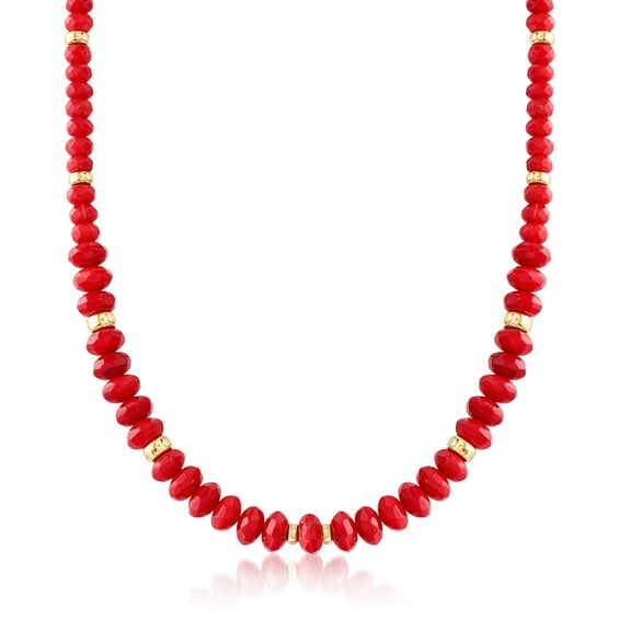 Ross-Simons Graduated Red Coral Bead Necklace With 14kt Yellow Gold, Women's, Adult