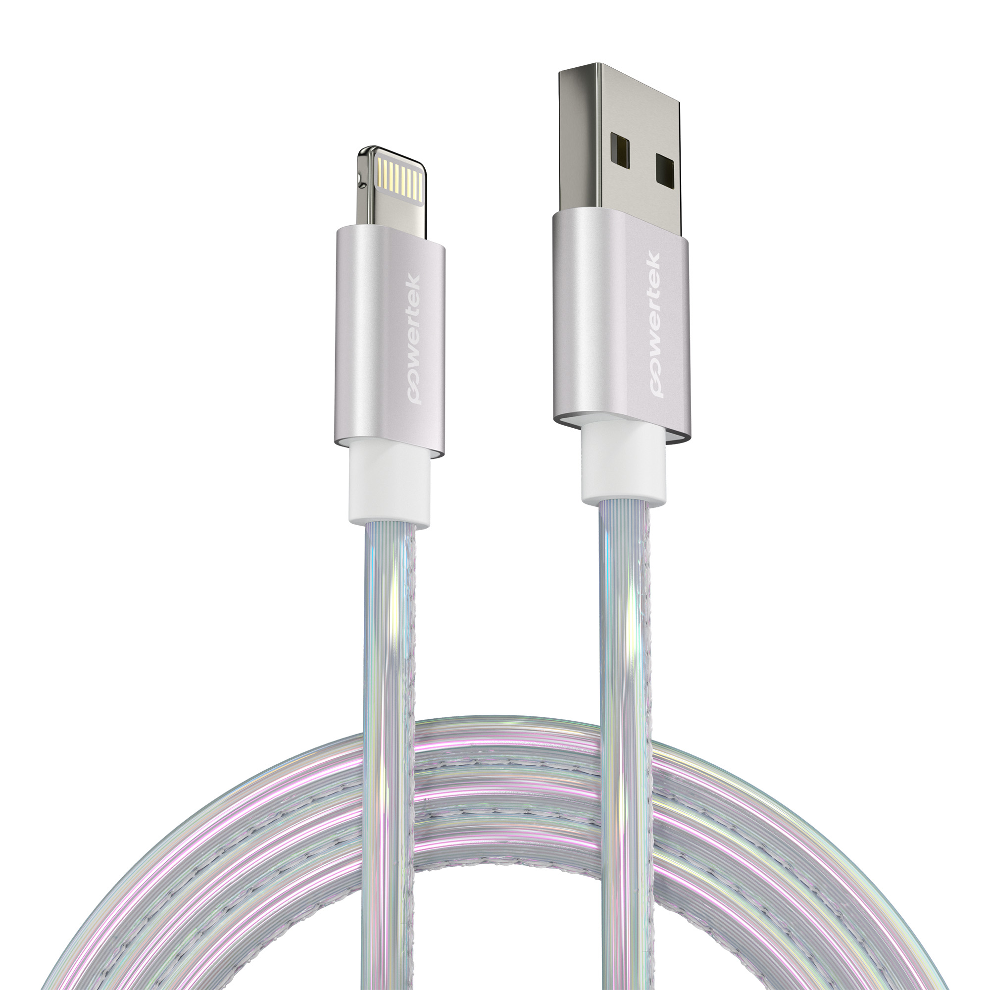 Powertek MFi Certified USB-A to Lightning Cable, 6 ft, Silver