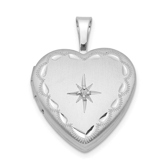 Sterling Silver Heart Locket Pendant Necklace for Women with Starburst Design and Scalloped Edge, Holds Photos or Keepsakes, Sentimental Jewelry for Remembrance and Daily Wear