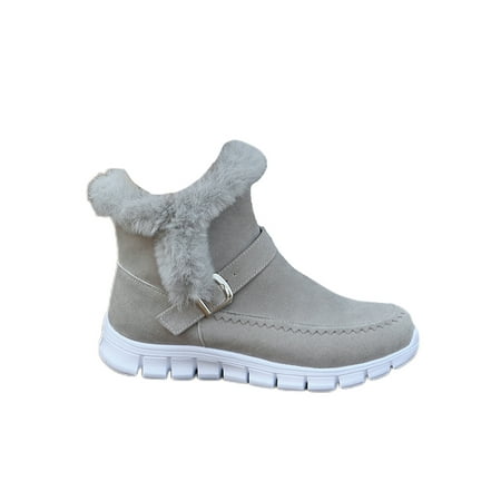 

Crocowalk Womens Warm Booties Faux Fur Snow Boots Comfort Winter Boot Non-Slip Plush Lined Shoes Women Casual Zipper Ankle Bootie Gray 9