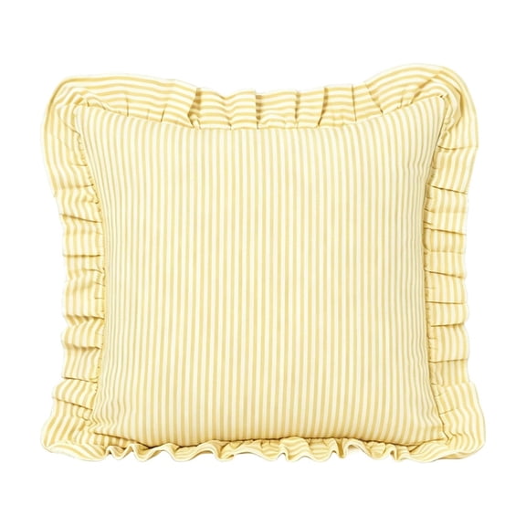 Ruffled Striped Throw Pillow Cover Soft Yellow White Stripe Decorative Cushion Case and Rectangle Frilled Pillowcase for Living Room Sofa Bed Decor