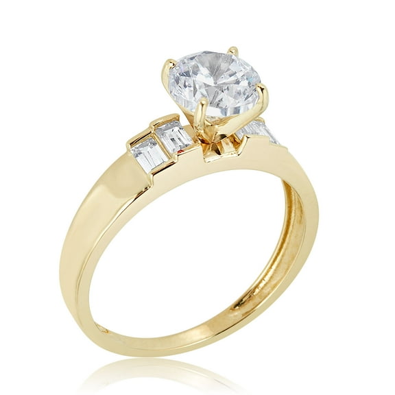 AVORA 10K Yellow Gold 1.25 Carat Simulated Diamond CZ Baguette-lined shank Engagement Wedding Anniversary Ring - Size 8