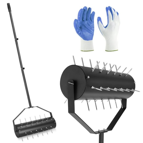 Updated Lawn Aerator, Heavy Duty Rolling Lawn Aerator Tool with 39 Iron Spikes, 55.5 inch Stainless Steel Handle,Manual Rolling Aerator Lawn for Yard Garden