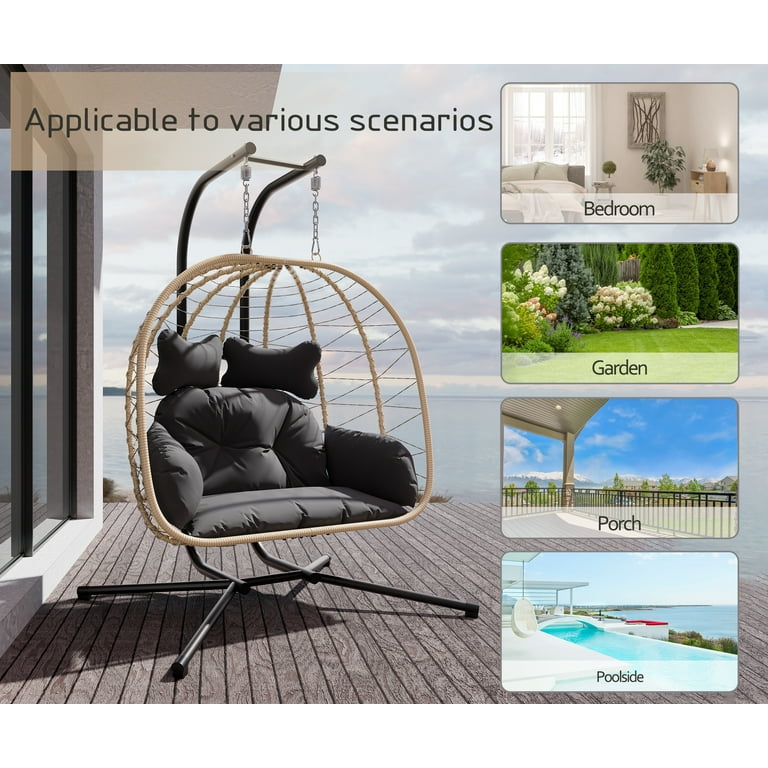 Esmlada Double Wicker Swing Egg Chair Hammock Foldable Hanging