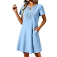 thumbnail image 2 of Helii Womens Embroidered Eyelet V Neck Short Sleeve A Line Dress with Pockets Lightweight Breathable Summer Swing Casual Loose Fit T Shirt Dress for Daily Vacation Beach Party 6 Colors, 2 of 8