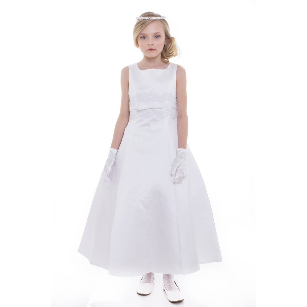 girls white satin dress
