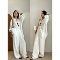 thumbnail image 3 of Pantalon Grand en Lin Été Ample Polyvalent à Cordon Droit Blanc Décontracté Mode Coréenne, 3 of 5