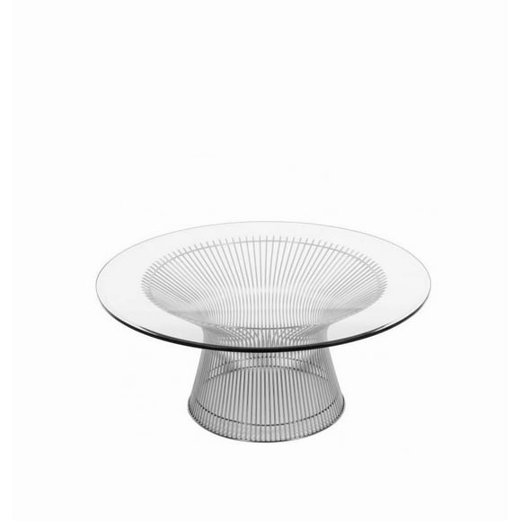 Heavenly Collection Half Moon Glass Coffee Table in Chrome, Half Moon Coffee Table with Stainless Steel Base, Glass Coffee Table, Tempered Glass Coffee Table, Chrome Coffee Table 32"