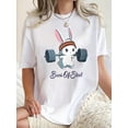 thumbnail image 1 of 1pc Women'S Funny Workout Rabbit Print T-Shirt, Casual Crew Neck Short Sleeve, Polyester Knit Fabric, Medium Stretch, Animal Pattern, All-Season Comfort Fit Top Tee For Adult, Men, Women, Teen, Teena, 1 of 7