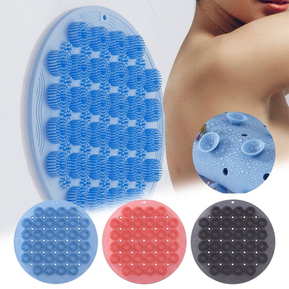 hulanddfd Shower Feet Scrubbers Mats, 11.8" x 11.8" Silicone Non-Slip Round Shower Mats with Draining Holes Massage Exfoliating Pads for Bathroom Blue