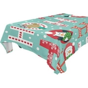 SKYSONIC 60"x120" Square Tablecloth with Santa Claus Deer Penguin and Snowman Prints, Anti-Wrinkle and Smooth Table Cloth for Kitchen/Home Party Decoration