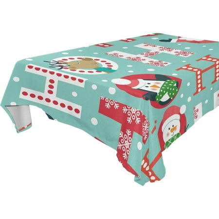 

SKYSONIC 60 x120 Square Tablecloth with Santa Claus Deer Penguin and Snowman Prints Anti-Wrinkle and Smooth Table Cloth for Kitchen/Home Party Decoration