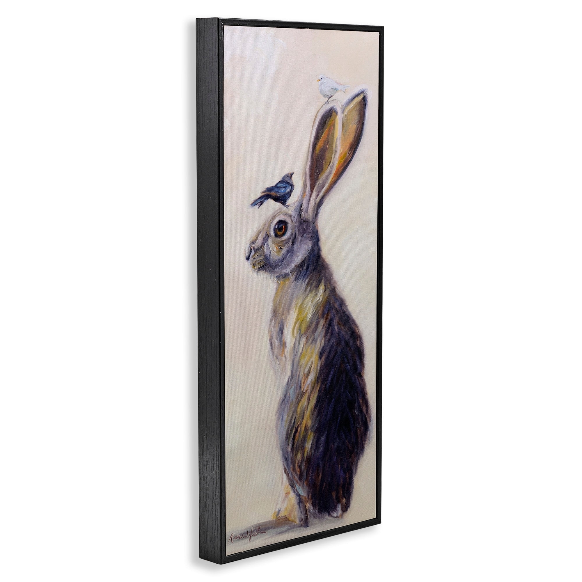 Stupell Industries Minimal Woodland Rabbit with Perched Birds Painting, 10 x 24,Design by Karen Weber Fine Art