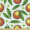 thumbnail image 2 of Ambesonne Fruits Fabric by the Yard Upholstery, Peaches with Leaves and Dots, 10 Yards, White Vermilion and Fern Green, 2 of 5