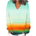 thumbnail image 2 of Tawop Chemises pour Femmes Blouse à Manches Longues Décontractée Imprimée Col en V Tricotée Dégradé Vert TTTG, 2 of 4