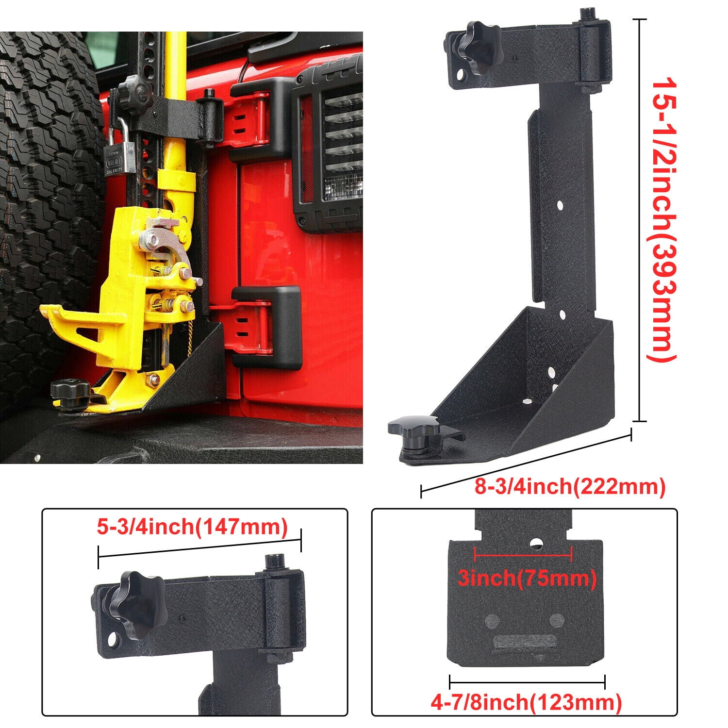 Kojem Off-Road Tailgate Hi-Lift Jack Rear Door High Mount Bracket for 2007-2018 Jeep
