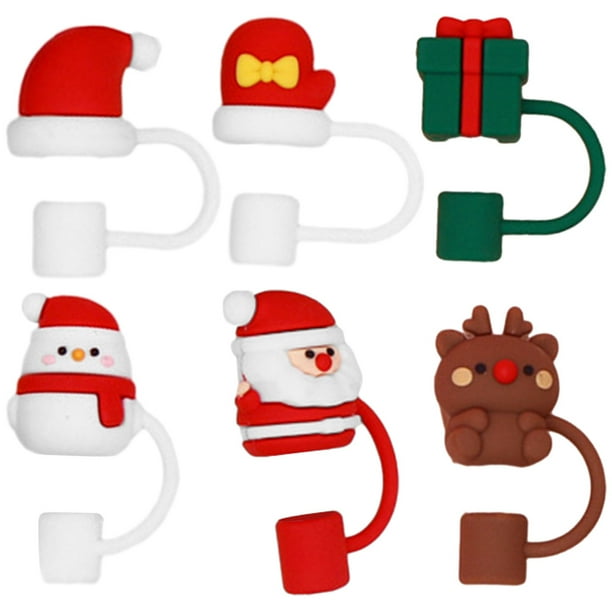 6 tapas de pajita navideñas, protectores de pajitas reutilizables con dibujos animados