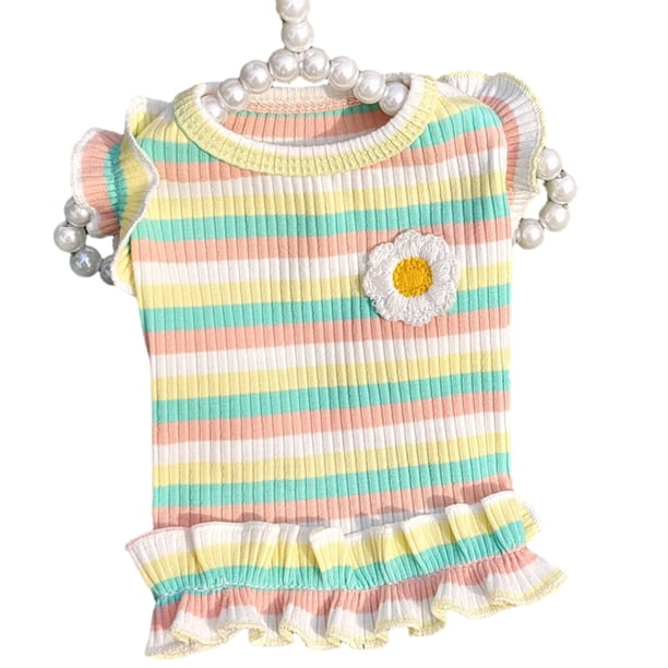Vestido de rayas arcoíris para perros, vestido de verano para perros, vestidos para gatos, trajes de algodón suaves y transpirables para perros y ropa para perros, vestidos ligeros para