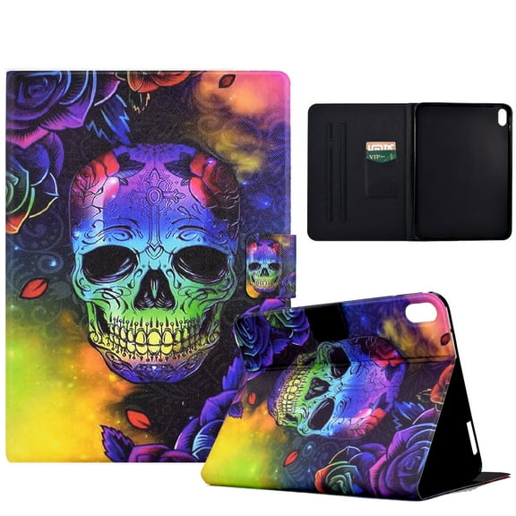 ELEHOLD Flip Leather Case for iPad 10th Generation 10.9" (2022) with Printed Pattern Card Slots Anti-Slip Strip Auto Wake/Sleep Kickstand Function Shockproof Folding Case,Skull