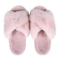 thumbnail image 2 of Litfun Women's Fuzzy Slippers Plush Cross Band Open Toe House Thick Sole Slippers, Pink, Size 7-8, 2 of 7