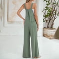 thumbnail image 3 of 2DXuixsh Rompers for Women Women's Solid Color Buttoned Strap Jumpsuit Sleeveless Pantsuit Romper Wide Leg Loose Jumpsuit Rompers Green Size L, 3 of 8