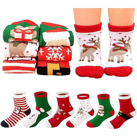 Fangsheng Christmas Socks Children Crew Socks Christmas Gift Xmas Socks for Kid Boy Girl 6 Pairs