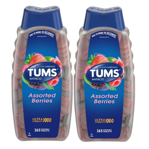 Tums Antacid Assorted Berries Ultra Strength 1000 265 Chewable Tablets - 2 Pack