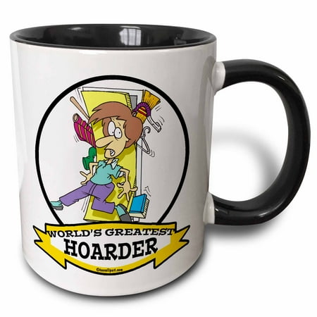 

3dRose Funny Worlds Greatest Hoarder Cartoon - Two Tone Black Mug 11-ounce