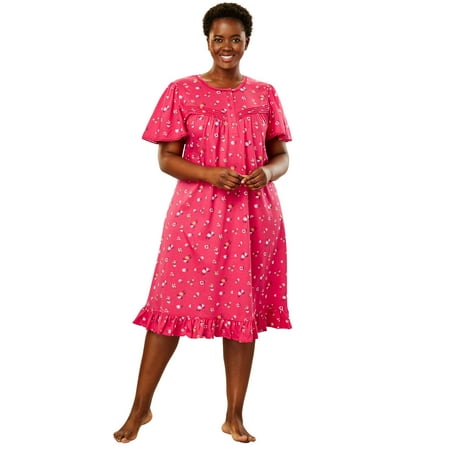 Cotton Short Gown - Dreams & Co. Plus Size Short Floral Print Cotton Gown
