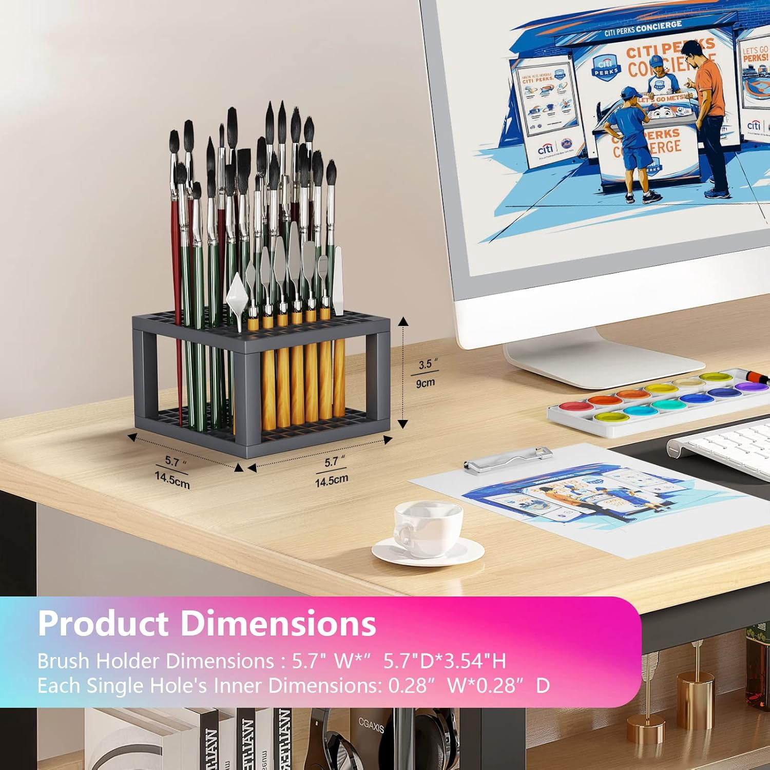6-Layer Acrylic Organizer with Brush Holder, Easy Assembly Storage Rack for Craft, Hobby & Miniature Models, Light Can Gray