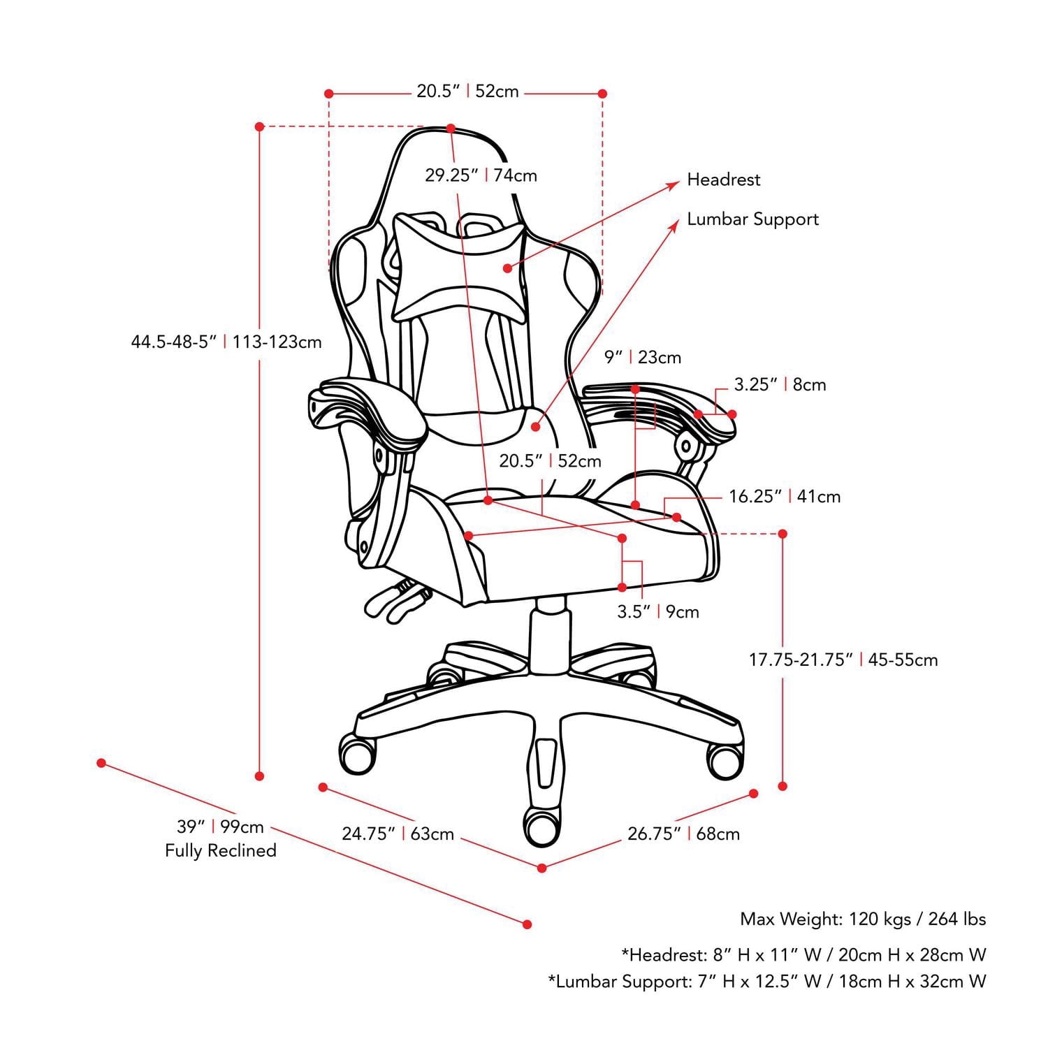 Chaise de jeu ergonomique à hauteur réglable CorLiving Ravagers en vinyle et PVC pour adultes