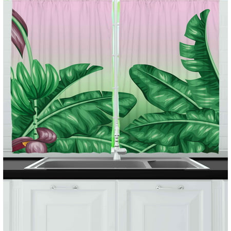 Botany Curtains 2 Panels Set, Exotic Flowering Plants Wild Orchid Blooms Romantic Mother Earth Print, Window Drapes for Living Room Bedroom, 55W X 39L Inches, Hunter Green Dried Rose, by