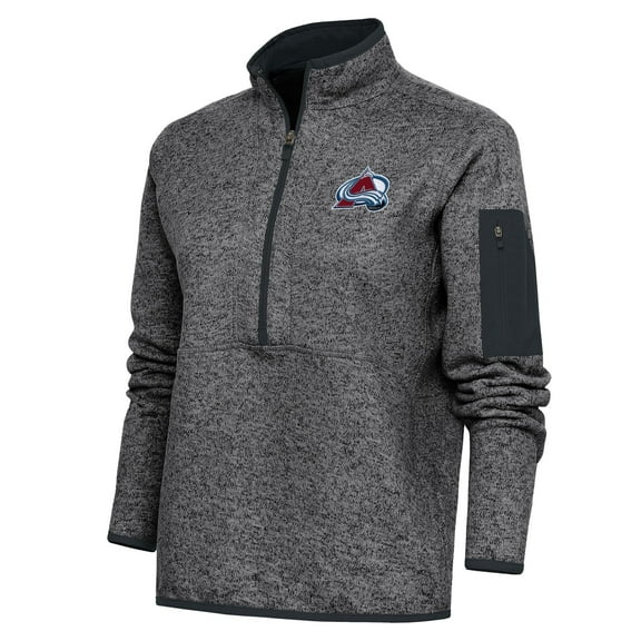 Women's Antigua Heather Charcoal Colorado Avalanche Team Logo Fortune Quarter-Zip Jacket