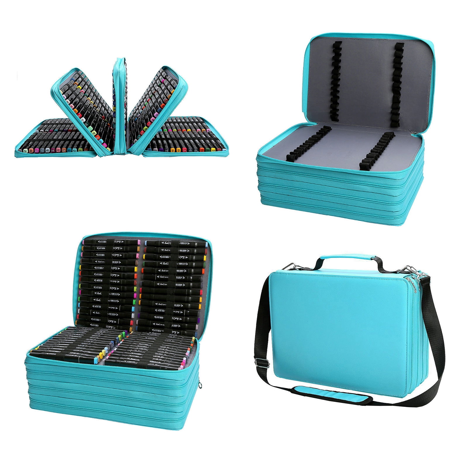 168/224 Slot Markers Organizers Carrying Bag with Shoulder Strap Multifunctional High Capacity Multilayer Marker Case