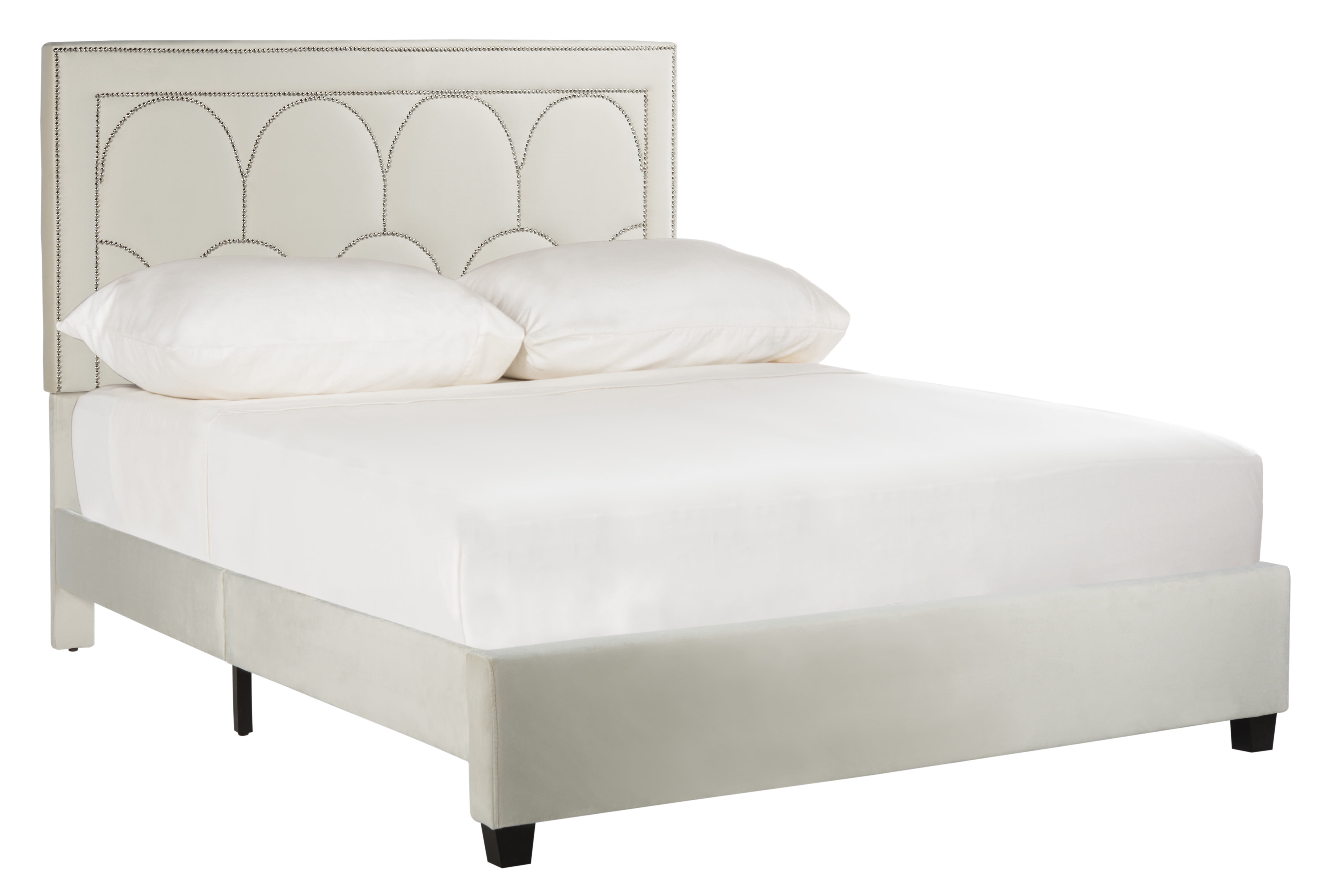 SAFAVIEH Solania Glam Upholstered Bed Frame with Nail Head, Queen, Cream